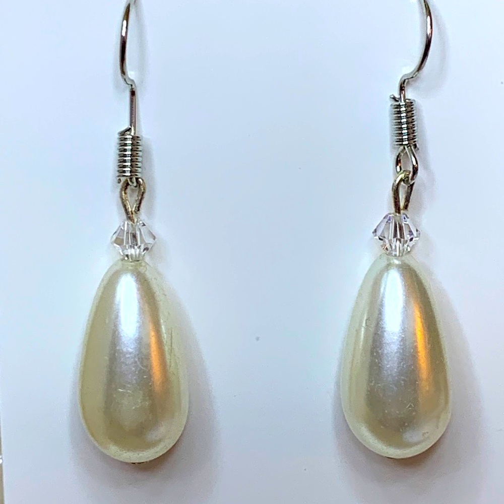 🐱Handmade Earrings Vintage Teardrop Pearl With Swarovski Crystal